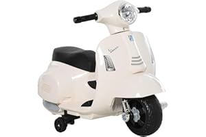 MR J TOYS&MORE Piaggio Mini Vespa Elettrica per bambini 6V con acceleratore a pedale, luci e suoni integrati, Fari e Clacson, per Bimbi da 18-36 mesi (Bianco)