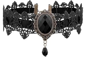 Luckious Brand Gothic Lace Choker Necklace for Women - Elegant Rhinestone Collar with Steampunk and Punk Accessories, black
