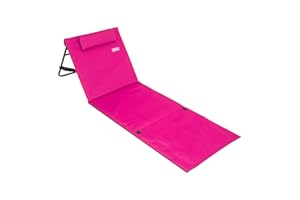 Detex® Folding Beach Lounger With Adjustable Backrest | Lightly Padded Foldable Sun Bed With Side Pocket | Cushion Shoulder Strap | Weatherproof Beach Mat Lounger