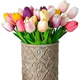 FODFULS 24Pcs Artificial Tulips,artificial flowers,Suitable for Wedding Bouquet,Home decor,Birthday Parties and Garden Decora
