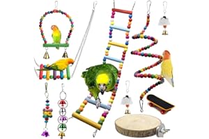 JASCHERRY 10 Stück Vogel-Spielzeug für Vogel-Käfig Kauen Mahlen - Hängende Schaukel Glöckchen Hängematte Sitzstangen Papageien-Spielzeug zum für Papagei, Sittiche, Kleiner Ara, Wellensittiche #1