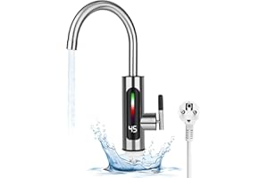 CONTRAXUMP Rubinetto elettrico con scaldabagno istantaneo, Rubinetto per Acqua Calda e Fredda, Rubinetto Elettrico in Acciaio Inox, girevole a 360°,Display Temperatura LED,rubinetto istantaneo per cucina