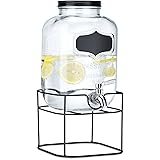 Navaris Beverage Dispenser 5 Litre Glass - Stainless Steel Faucet and Stand - Water Dispenser, Cold Drinks Dispenser - Black