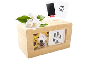 Erlsig Tierurnen für Hunde Katze, Hunde Urne Holz Tierurne, Haustierurne mit Bilderrahmen Pfotenabdruck