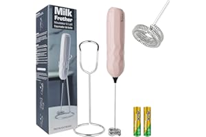 SUPRUS Ultra Fast Handheld Milk Frother Double Whisk with Stand 2 Batteries Stainless Steel for Lattes Cappuccino Matcha Hot Chocolate Coffee Bar Accessories Kitchen Gadgets Gift