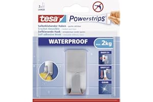 tesa Powerstrips Waterproof Haken Zoom Metall - Wasserfester Klebehaken aus Edelstahl für Badezimmer und Dusche