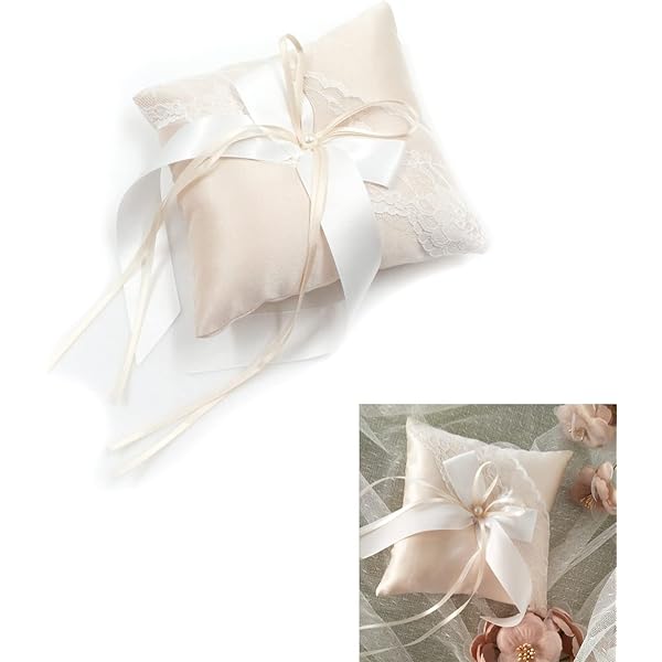 Cuscino Portafedi Nuziale In Raso E Pizzo - 15x15cm Per Cerimonie, Proposte E Decorazioni Matrimonio - Foto 2