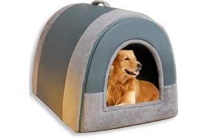 WAIGG KII Grand lit pour chien 2 en 1 Lit de maison pour chien pour chat d'intérieur, grotte pour animaux de compagnie apaisante et chaude Lavable Lit de luxe pour chiens Déhoussable Lit anti-anxiété pour