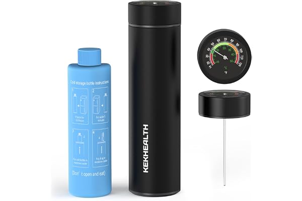 KEKHEALTH insulinkylare för resor, 60 h läkemedelskylare för insulin, GLP-1 och injektionspennor, mekanisk visartermometer, kylare i rostfritt stål för 3 pennor med gelflaska och nödflaska