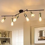 CBJKTX Lámpara de techo Plafón vintage negro - Foco de techo con 6 llamas salón E27 Foco retro negro dorado de metal Focos de