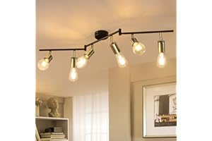 Lampa sufitowa CBJKTX czarna vintage lampa sufitowa - reflektor sufitowy z 6 płomieniami salon E27 czarne złoto reflektor retro z metalu industrialne reflektory sufitowe do sypialni - bez żarówek