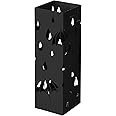 SONGMICS Metal Umbrella Stand, Square Umbrella Holder with Drip Tray and 4 Hooks, 15.5 x 15.5 x 49 cm, Black LUC49B
