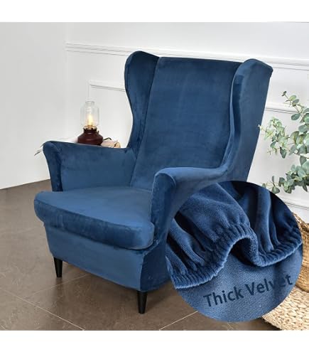 Highdi Copripoltrona Con Orecchie + CopriPouf Elasticizzato – 2 Pezzi, Fantasia Leopardo Bianco, Lavabile - 5