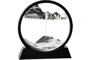 Arthink Moving Sand Art Picture in Motion Round Glass 3D Deep Sea Landscape, Dynamic Sand Art Sandscapes, Sensory Relaxing Desktop Table Decor Desk Decor Art Desk (7 inch, Black)