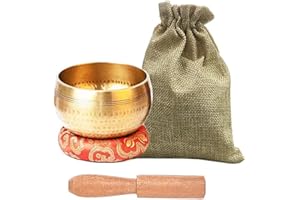 PREVESSEL Singing Bowls Set, Nepal Tibetan Meditation Bowl with Cushion Mallet and Storage Bag for Holistic Healing and Mindfulness Relaxation
