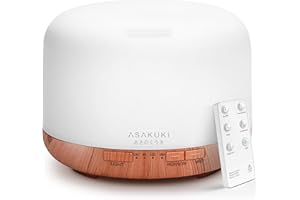 ‎ASAKUKI ASAKUKI Aroma Diffuser 500ML, Ultraschall Aromatherapie Diffusor für Ätherische Öle, Luftbefeuchter mit Fernbedienung, Automatische Abschaltung bei Wasserlosem Zustand, und 7 Arten LED Lichtfarben