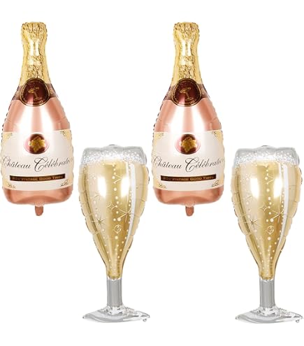 Folienballon Champagner Mit Glas – Party-Deko Für Geburtstag, Hochzeit, Feiern – 91x35 Cm, Wiederverwendbar