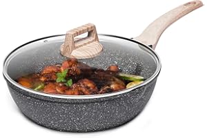 CAROTE Non Stick Frying Pan with Lid, Induction Deep Saute Pan with Lid, Stir-Fry Pan for All Hobs, PFOA Free (Grey, 28cm)