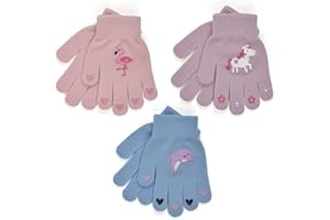GENERIC 3 Pairs Unisex Kids Boys Girls Themed Children's Magic Winter Gloves Soft Warm Thermal Knit Full Finger Stretchy Ages 3-10 Years One Size