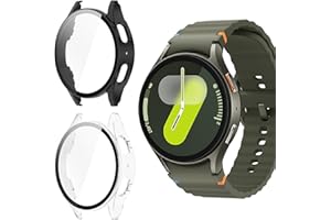 Vanrain Hülle für Samsung Galaxy Watch 7 44MM, 2 Stück 360° Rundum PC Case mit Schutzfolie Glas Bumper Vollständige Abdeckung Schutzhülle, Schutz Hülle Gehäuse Schwarz+Transparent