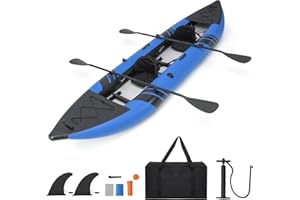COSTWAY 12’5” Inflatable Kayak Set, 2-person Sit on Canoe with Aluminum Oars, EVA Padded Seat, High Back Support, Carry Bag, Hand Pump & Repair Kit, Paddle Kayaks Blow up Boat