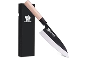 WILDMOK Cuchillo Deba de 7 pulgadas – Cuchillo asiático Usuba Sashimi de salmón con hoja de acero inoxidable alemán y mango de madera tradicional
