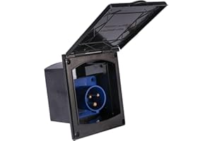 WANAONE 16A Flush Inlet Socket Black Caravan Motorhome Trailer Hook Up, 3 Pin Mains Plug Outlet Waterproof with Cover for Motorhome Trailer RV Van Flush Fitting, Camper Inlet Socket Accessories(Black)