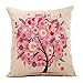Vanki Pastoral Style Cotton Linen Square Decorative Throw Pillow Case Cushion Cover 18X 18 inches, pink Tree of Life