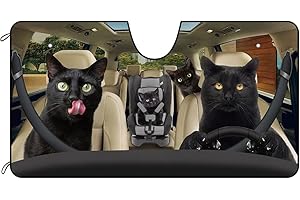 BAGEYOU Dog Car Front Windshield Sunshade Black Cat Family Decor Vehicle Sun Shade Visor UV Ray Reflector Sun Protector, Keep Vehicle Cool, 55" x 30"