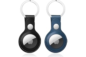 Portachiavi per Airtag in PU Pelle Nepfaivy- Porta per Airtag, Custodia Compatibile con Airtag, Cover per Airtag Apple, Portatile, Anti-graffio, Mantiene un Segnale Forte(Nero+Blu)