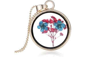 Feilok Collana da donna alla moda con pendente con fiore secco sotto vetro
