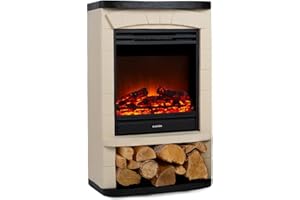Klarstein Carinthia - Elektrokamin, Elektrischer Kamin, 900/1800 W, 2 Heizstufen, OpenWindow Detection, LED-Flammenillusion, zuschaltbare Heizung, 5 Helligkeitsstufen, Creme