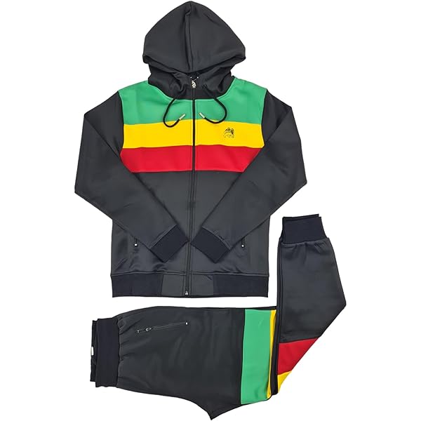 Time Is Money Rasta Trainingsanzug Set Reggae 3 Streifen Kapuze