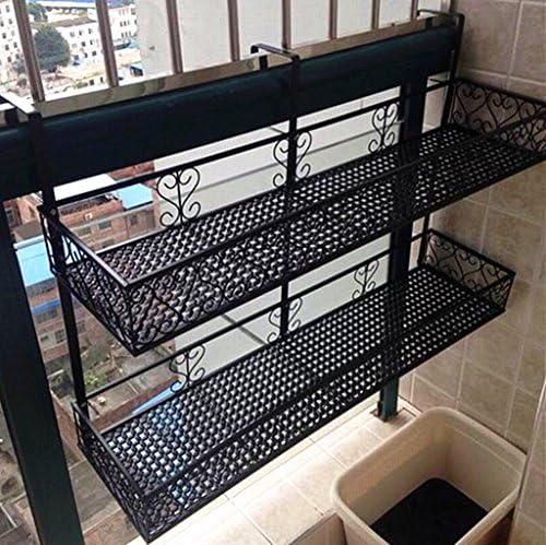 LYTSM® Railings flower racks, European style Double layer suspension balcony Fence Iron Flower pot rack Plant shelf black 50 × 20cm sturdy Multifunction ( Size : 80*25cm )
