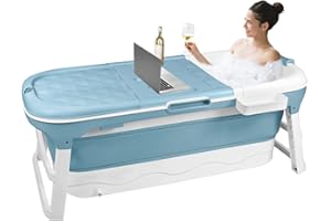 UISEBRT Vasca da bagno pieghevole per adulti XXL, vasca da bagno pieghevole 148 x 62 x 53 cm, vasca da bagno pieghevole portatile con copertura rimovibile, portasapone, rulli massaggianti, per bagno