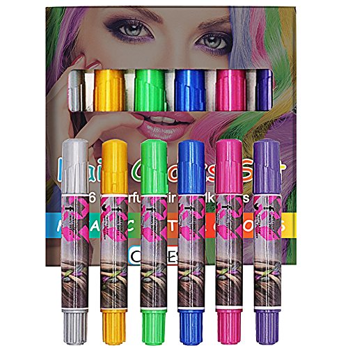 Haarkreide, Metallische Glitter Temporäre Haarkreide, CIDBEST® 6 Farben Tragbare Hair Chalk Set, Halloween Sexy Haarkreide, Metallic Glitter Temporary Hair Color,Edge Blendable Chalkers, Haarfarbe dauert bis zu 2-3 Tage, Arbeiten auf allen Arten der Haarfarbe für Kinder und Teenager Karneval, Halloween, Partys etc. - 2