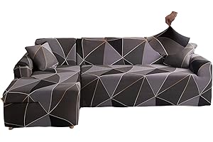 Jaotto Copridivano con Penisola Elasticizzato A Sinistra Destra, Fodere Copridivano Angolare Universale, Copridivano Antigraffio Gatto Chaise Longue a Forma di L(3 Posti+3 Posti,Geometria Marrone)