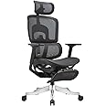 Skyland Premium Office Chair - Ergonomic Dynamic Backrest, Synchro Reclining, High-Back, Lumbar Support, Breathable Mesh - Adjustable Headrest, Footrest, Seat Depth, Soft 3D Armrests - Aluminum Base