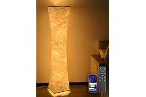 ‎AMDELNE Amdelne RGB Stehlampe Wohnzimmer Dimmbar, Led Stehleuchte Modern mit Musik Sync, Fernbedienung/App Control, Standleuchte Farbwechsel, Floor Lamp für Kinderzimmer Spiel Schlafzimmer, aus Stoff Weiß