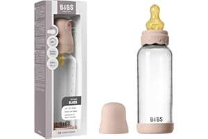 BIBS Boheme Baby Glass Bottle 240ml, Vermindert Koliken, Runder Sauger aus Naturkautschuklatex, Unterstützt das Stillen. Hergestellt in Dänemark - Blush