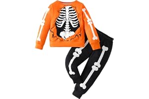 Halloween träningsoverall pojke 2 delar, huvtröja skelett sportbyxor, bekväm maskeradfest, festlig look, flicka pojke 4–10 år, ingen sladd
