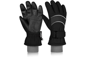 Unigear Kinder Skihandschuhe wasserdicht, Winter Warme Schnee Handschuhe Reißfeste Winddicht, mit extra Langen Ärmeln Manschette für Junge und Mädchen