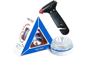 HELP FLASH SMART - luz emergencia AUTÓNOMA preseñalización de peligro y linterna, homologada, normativa DGT, V16, activación AUTOMÁTICA + MARTILLO rompeventanas y cortador de cinturón de seguridad