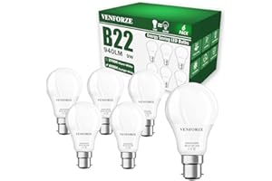 Venforze Bayonet Light Bulbs, 9W(Equivalent to 60W) 6000K Cool White B22 LED Bulb, 940LM A60 Bayonet Bulbs, Non Dimmable BC GLS Energy Saving Light Bulbs, Pack of 6 [Energy Class A]