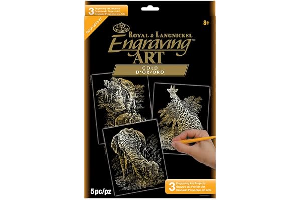 Royal & Langnickel GOLF-SET3 Pack Economique de Gravure d'art Taille A4 avec 3 Motifs Animaux d'Afrique Or