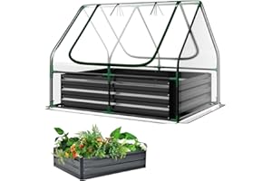 TOP HOME SOLUTIONS Raised Garden Bed with Greenhouse - 125 x 95 x 92 cm Compact Small Greenhouse With Metal Garden Bed included, Steel Frame, Clear PVC Cover, Zipped Roll up Windows For Plants, Vegetables, Garden