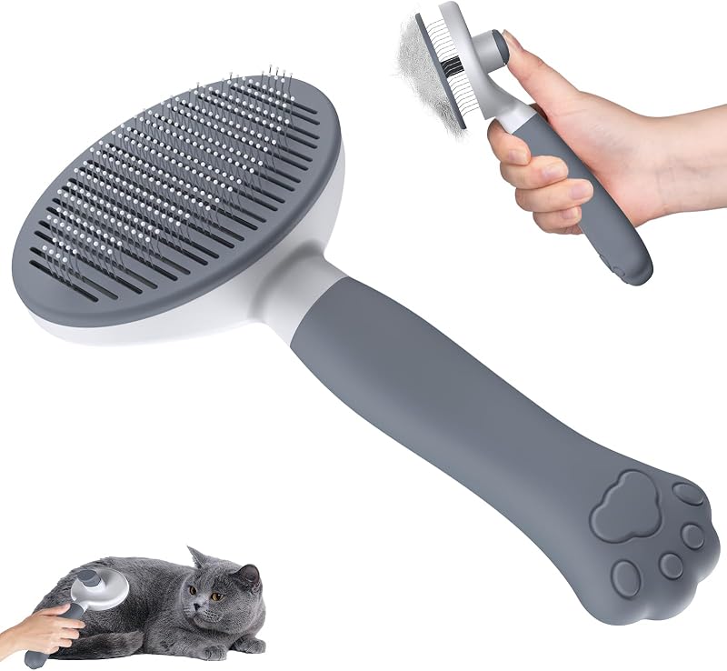 Zivacate Katzenbürste Hundebürste [Ergonomischer Griff & Ein-Klick-Reinigung & Patented Design] Selbstreinigende Bürste Für kurz- & langhaarige Hunde/Katzen/Kaninchen, Unterwollbürste(grau)