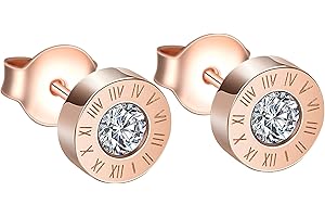 INFINIONLY Acier Inoxydable Boucles d'oreilles Zircon pour Femme Homme Boucles d'oreilles Tendance Clous d'oreilles avec Gravure de Chiffres Romains Bijoux fantaisie Oreilles Percées