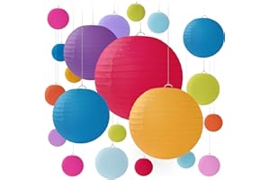 Jangostor 20 Pezzi Lanterne di Carta Lanterne di Carta con Paralume Rotondo, Lanterne di Carta Colorate per Matrimoni Compleanni - Varie Dimensioni di 15, 20, 25, 30 cm (Multicolore)