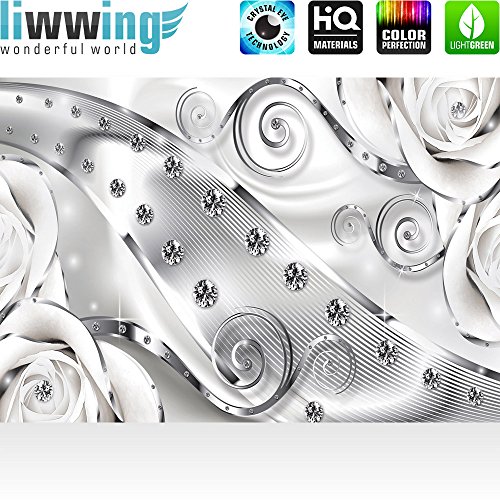 Vlies Fototapete 400×280 cm PREMIUM PLUS Wand Foto Tapete Wand Bild Vliestapete – Ornamente Tapete Abstrakt Diamant RoseSchnürkel Streifen grau – no. 810 - 2